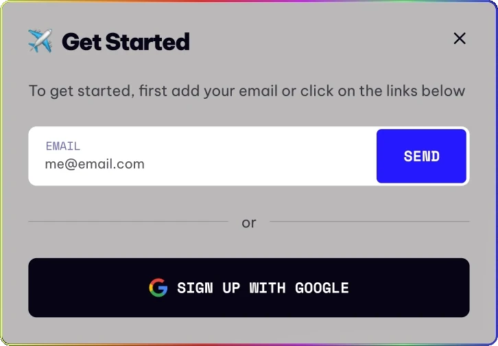 Get Started modal