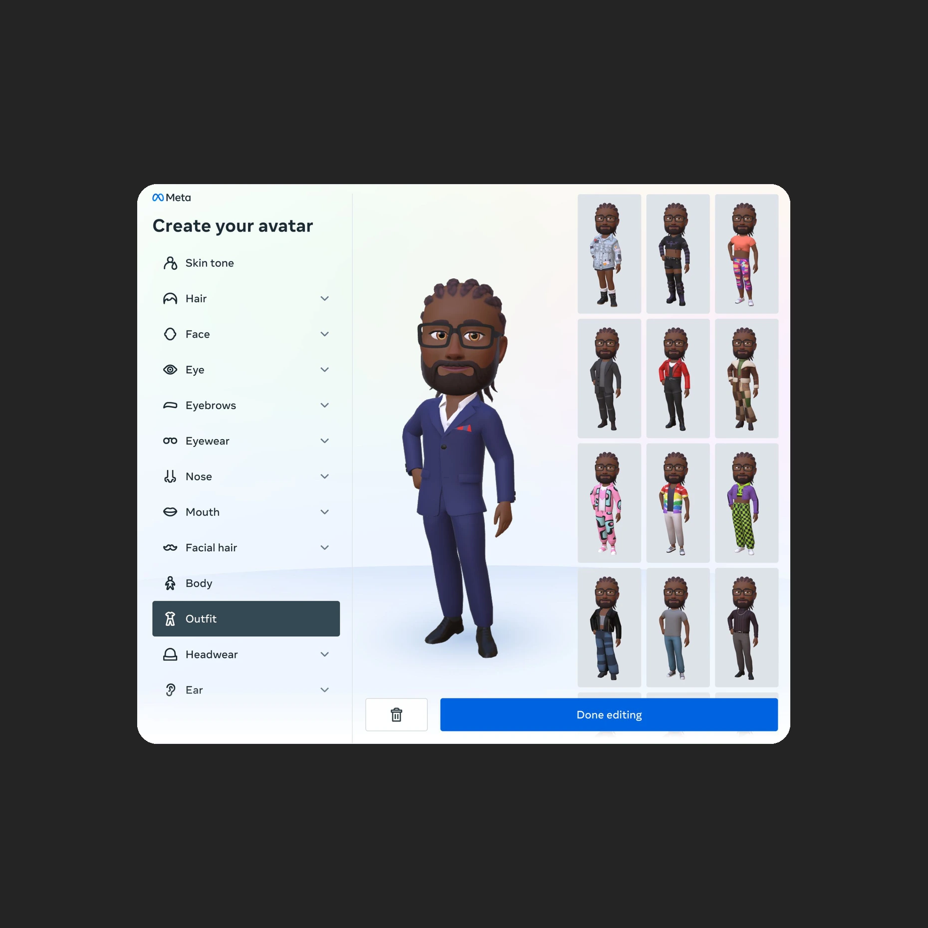 Avatar editor on desktop